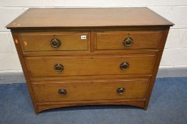 AN EARLY 20TH CENTURY MAHOGANY CHEST OF TWO SHORT OVER TWO LONG DRAWERS, with Arts and Crafts