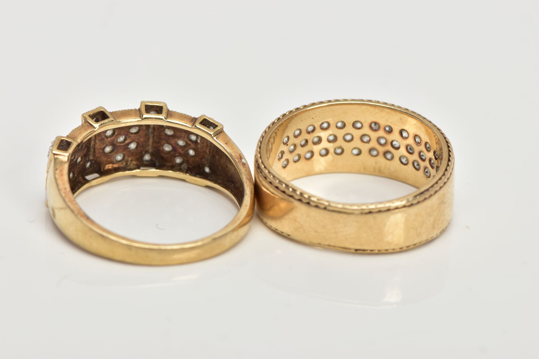 TWO 9CT GOLD RINGS, the first pave set with single cut diamonds to the front half of the ring, - Image 4 of 4