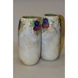 A PAIR OF ROYAL DOULTON STONEWARE ART NOUVEAU STYLE VASES, with floral motifs, impressed backstamp