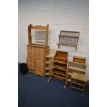 A COLLECTION OF PINE FURNITURE comprising a two adjoined tall slim chest of seven drawers, width