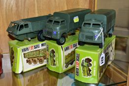 THREE BOXED AIRFIX 1/32 SCALE PLASTIC MILITARY SERIES VEHICLES, two x Bedford RL Trucks and an Alvis