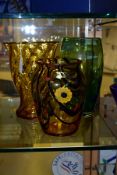 THREE DECORATIVE GLASS VASES, CIRCA 1930'S, comprising a Stevens & Williams rainbow vase of