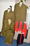 FOUR SETS OF BRITISH ARMY UNIFORM ITEMS, three number 2 dress uniform jackets, shirt and trousers,