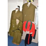 FOUR SETS OF BRITISH ARMY UNIFORM ITEMS, three number 2 dress uniform jackets, shirt and trousers,