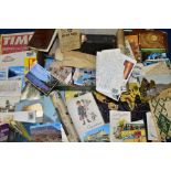 A BOX OF PRINTED EPHEMERA, POSTCARDS, TRADE CARDS, ETC, including three printed message from