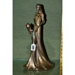 A RESIN FIGURE GROUP, of mother and daughter in a bronze finish, dated 2004 to base, height 36cm (