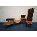 A QUANTITY OF MAHOGANY OCCASSIONAL FURNITURE comprising a corner cupboard, nest of three tables,
