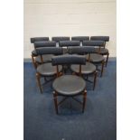 A SET OF TEN G-PLAN FRESCO, VB WILKINS TEAK DINING CHAIRS, with black leatherette upholstery