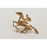 A 9CT GOLD HORSE AND JOCKEY BROOCH, 9ct hallmark for London 1986, length 50mm, approximate gross