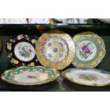 FIVE 19TH CENTURY/EARLY 20TH CENTURY PORCELAIN HAND PAINTED CABINET AND DESSERT PLATES, all