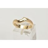 A 9CT GOLD MISSHAPEN BAND, plain polished band, misshapen in one place as if adjusted to fit under