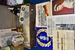 TWO VINTAGE SUITCASES CONTAINING PICTURES, EPHEMERA, VINTAGE RADIO etc to include a piece of