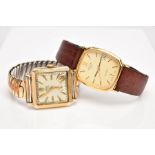 TWO GENTS WRISTWATCHES, the first a 9ct gold 'Avia' wristwatch, square silvered dial signed 'Avia De