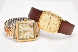 TWO GENTS WRISTWATCHES, the first a 9ct gold 'Avia' wristwatch, square silvered dial signed 'Avia De