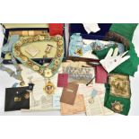 TWO CASES OF MASONIC REGALIA, the first a blue case opens to reveal a 'Roll of Honor' linked gilt