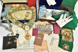 TWO CASES OF MASONIC REGALIA, the first a blue case opens to reveal a 'Roll of Honor' linked gilt