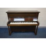 A CHALLEN MAHOGANY UPRIGHT OVERSTRUNG PIANO, serial: C&S165341, width 147cm x depth 62cm x 116cm (