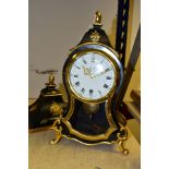 A REPRODUCTION ZENITH BRACKET CLOCK AND SHELF, black painted and gilt case transfer printed with