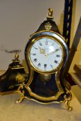 A REPRODUCTION ZENITH BRACKET CLOCK AND SHELF, black painted and gilt case transfer printed with