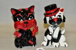 TWO LORNA BAILEY POTTERY CATS, comprising Moonlight cat, height 14cm and Mephisto (Devil) Cat,