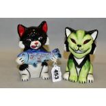 TWO LORNA BAILEY CAT FIGURES, comprising Pikey the Cat, height 13cm and Grouch the Cat, height 11.