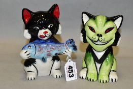 TWO LORNA BAILEY CAT FIGURES, comprising Pikey the Cat, height 13cm and Grouch the Cat, height 11.