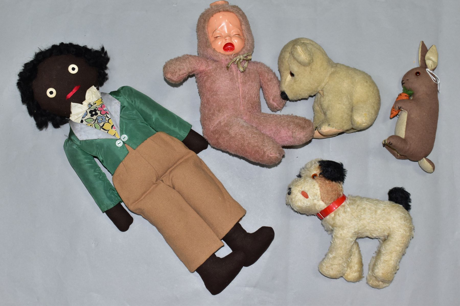 A QUANTITY OF ASSORTED DOLLS AND SOFT TOYS, to include Chad Valley Polar Bear, Hygenic Toys label to