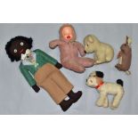 A QUANTITY OF ASSORTED DOLLS AND SOFT TOYS, to include Chad Valley Polar Bear, Hygenic Toys label to