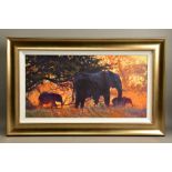 ROLF HARRIS (AUSTRALIA 1930) 'BACKLIT GOLD' a signed limited edition print of an elephant 134/195