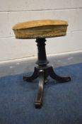 A LATE VICTORIAN EBONISED SWIVEL PIANO STOOL