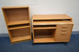 A MODERN BEECH COMPUTER DESK, with a pull out slide, width 101cm x depth 54cm x height 79cm together