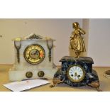 TWO LATE 19TH CENTURY/EARLY 20TH CENTURY MANTEL CLOCKS, comprising an onyx and gilt metal Ansonia