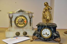 TWO LATE 19TH CENTURY/EARLY 20TH CENTURY MANTEL CLOCKS, comprising an onyx and gilt metal Ansonia