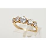 A 15CT GOLD CUBIC ZIRCONIA DRESS RING, designed with a row of five circular cut colourless cubic