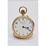 AN EDWARDIAN 18CT GOLD OPEN FACE POCKET WATCH, the white face with Arabic numerals, Nelly L Warner