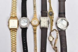 A BAG OF ASSORTED WRISTWATCHES, to include a ladies gold-plated 'Rotary', a ladies 'Accurist,