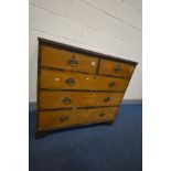 A GEORGIAN MAHOGANY CHEST OF TWO OVER THREE LONG DRAWERS, on bracket feet, width 107cm x depth