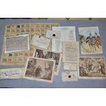 ANTIQUARIAN POSTAL EPHEMERA & PRINTS comprising two 17th Century Indentures and one 18th Century