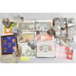 A BOX OF WORLD COINS, to include a good grade 1797 two pence coin, three albums of banknotes central