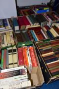 SIX BOXES OF BOOKS CONTAINING APPROXIMATELY TWO HUNDRED AND TWENTY ONE TITLES, many used paperbacks,