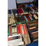 SIX BOXES OF BOOKS CONTAINING APPROXIMATELY TWO HUNDRED AND TWENTY ONE TITLES, many used paperbacks,