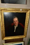 A SEATED PORTRAIT OF AN EARLY VICTORAN GENTLEMAN, no visible signature, oil on canvas, framed,