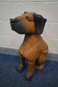 A LIFESIZE HARDWOOD FIGURE OF A LARGE DOG, height 76cm