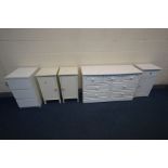 A QUANTITY OF WHITE PAINTED BEDRROM FURNITURE comprising a sideboard/chest of seven drawers, width