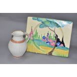 A CLARICE CLIFF BIZARRE FRAGRANCE PATTERN RECTANGULAR PLATE, hand painted with tree, hollyhocks
