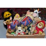 A QUANTITY OF ASSORTED MODERN SOFT TOYS, ETC, to include Kaycee Bears 'Mr Bumbles' limited edition