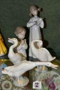 FIVE LLADRO FIGURES, comprising three Little Ducks No. 4551, 4552 and 4553, Angel Praying No 4538,
