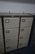 TWO TRIUMPH METAL FOUR DRAWER FILING CABINETS, width 47cm x depth 62cm x height 132cm (each with one