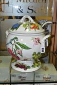 A PORTMEIRION POMONA PATTERN SOUP TUREEN WITH COVER AND LADLE, height approximately 31cm (