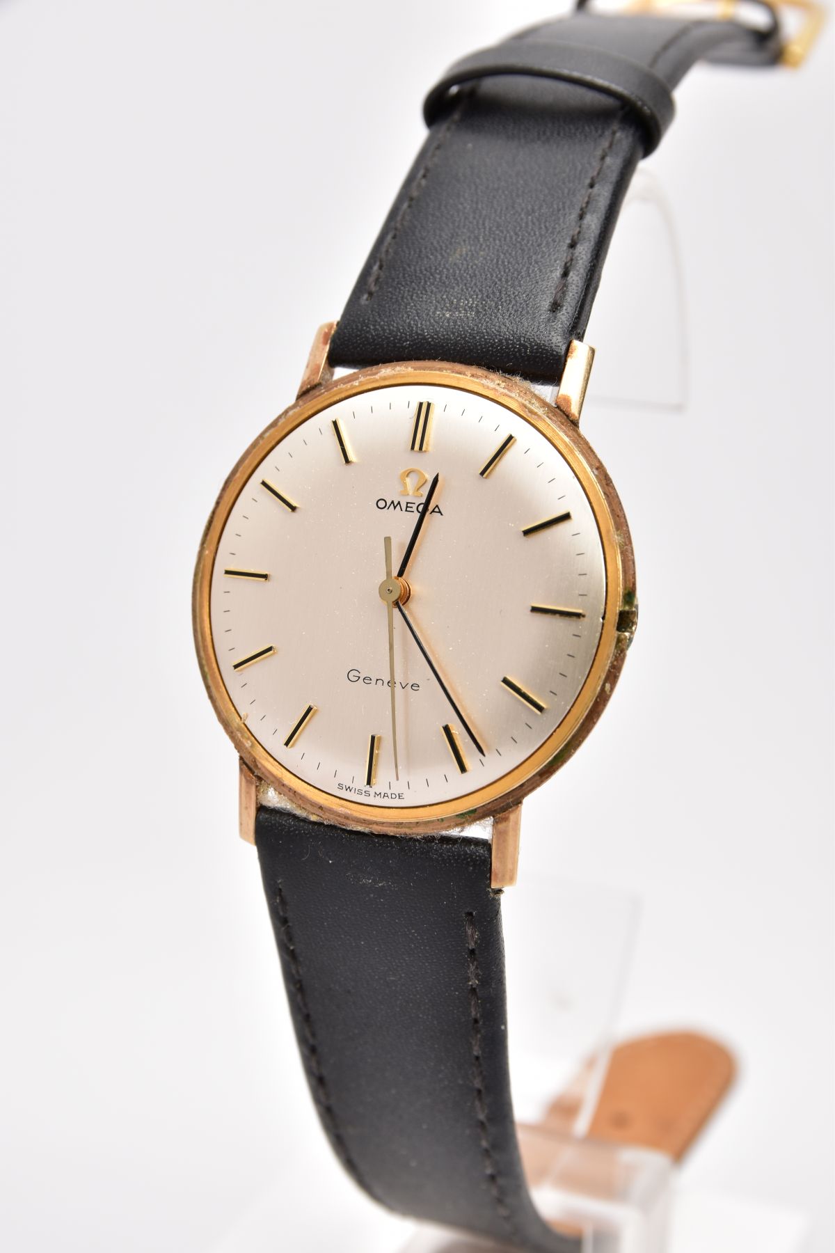 A GENTS 9CT GOLD 'OMEGA GENEVE' WRISTWATCH, (missing crown) round silver dial signed 'Omega Geneve', - Image 2 of 6